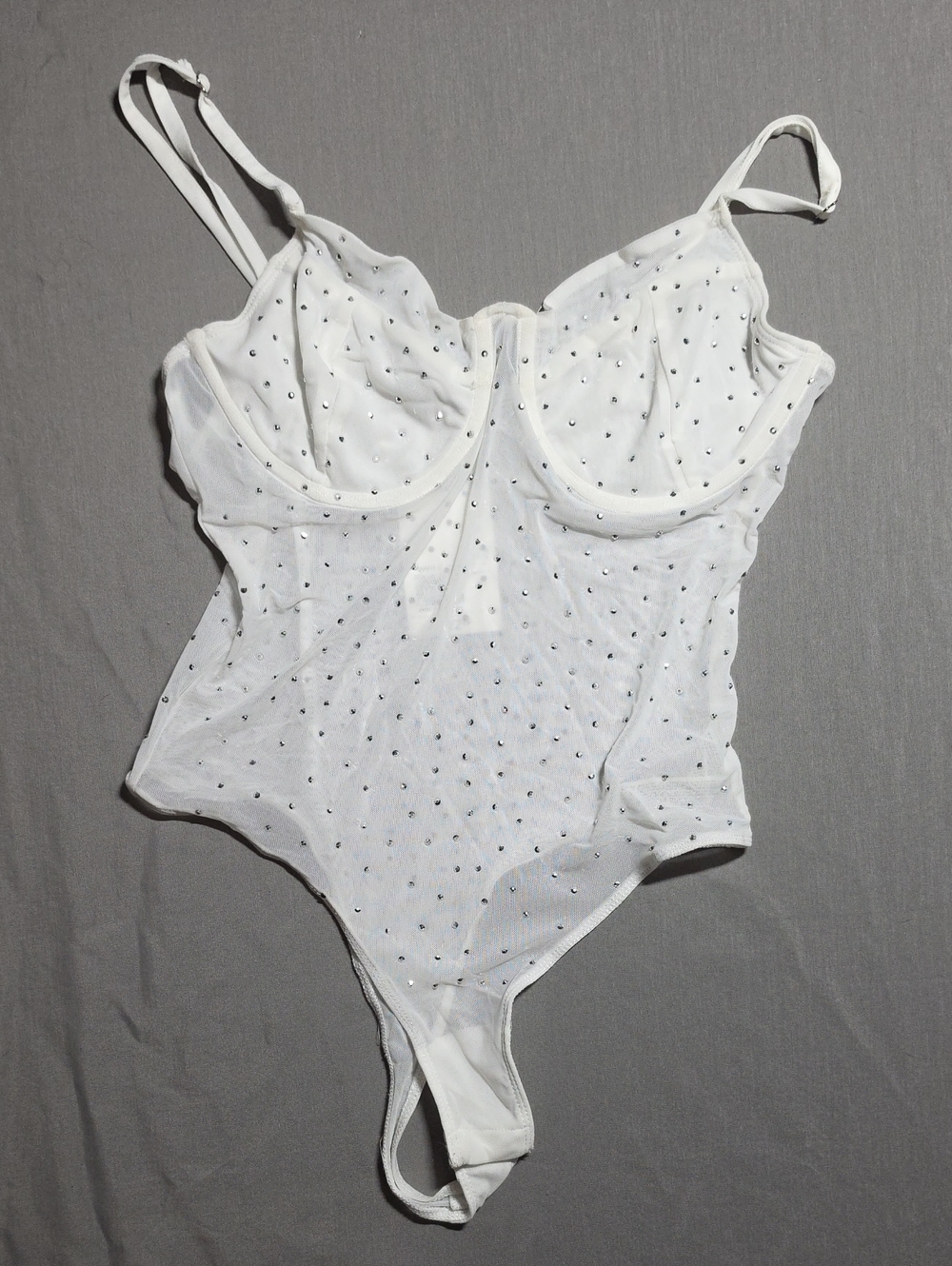 Forever 21 White Mesh Knit Top/Bodysuit with Silver Studs NWT
